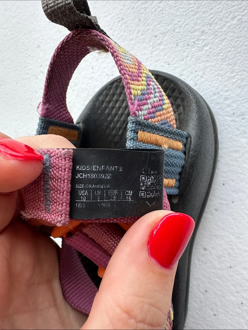 Chaco Kids Black Footbed Sandals with Pink Multi-Pattern Straps
